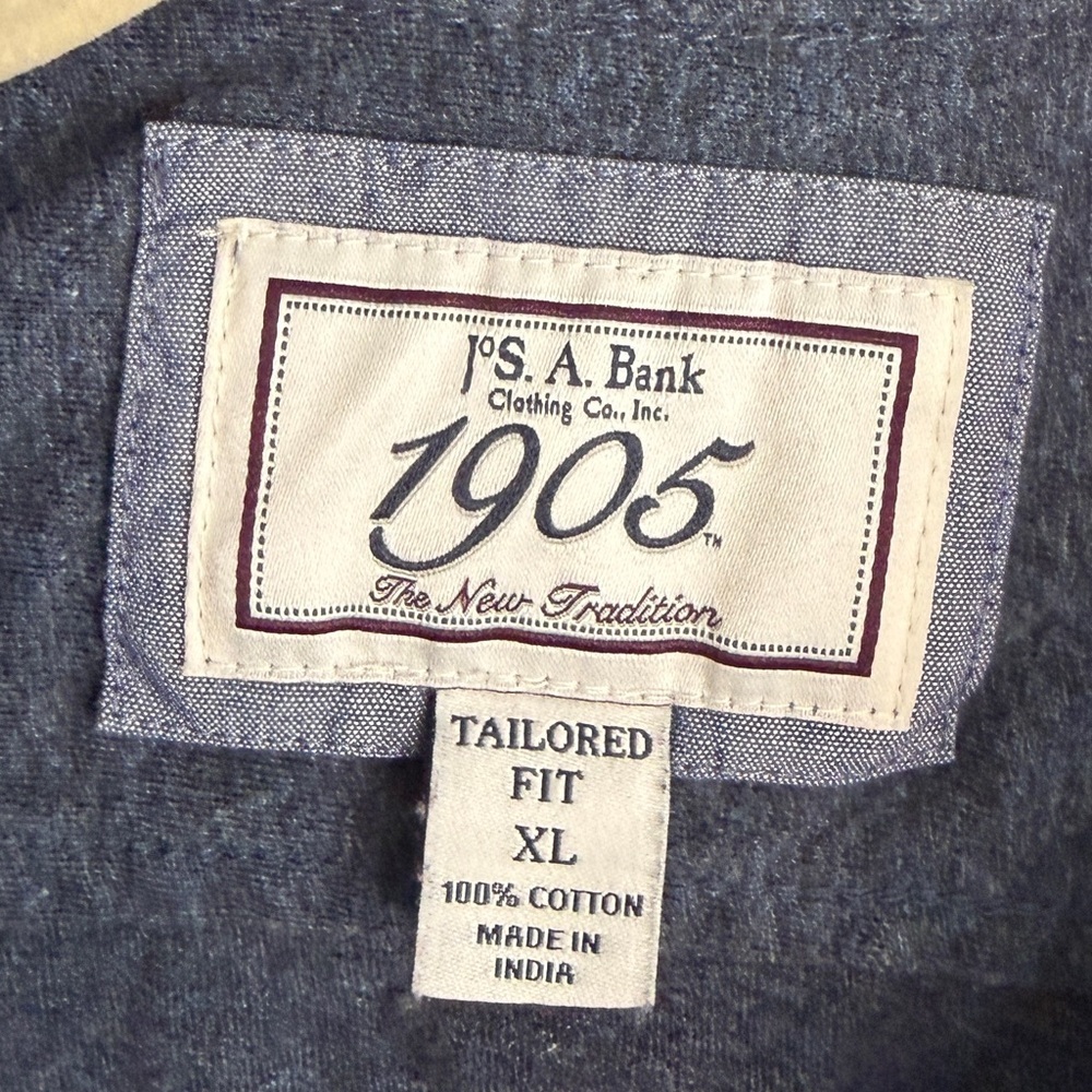 J°S.A. Bank 1905 Men’s Button Up Shirt Tailored Fit Gray Cotton XL - Picture 4 of 5
